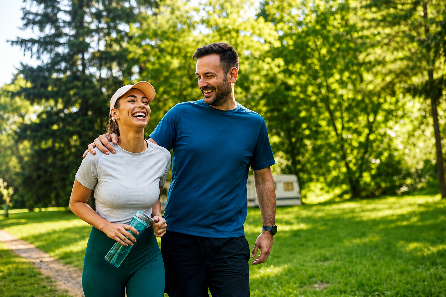 A couple walking together in the park