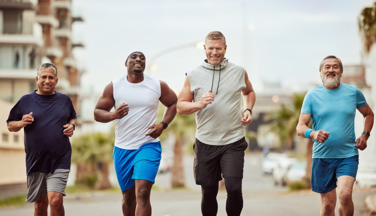 A group of men running together